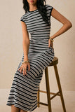 Striped Knit Casual Midi Dress