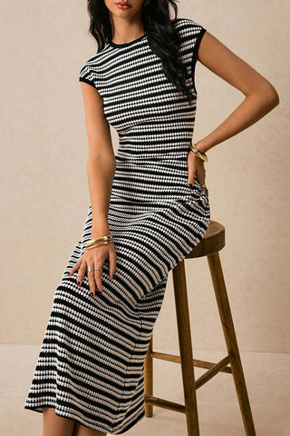 Striped Knit Casual Midi Dress