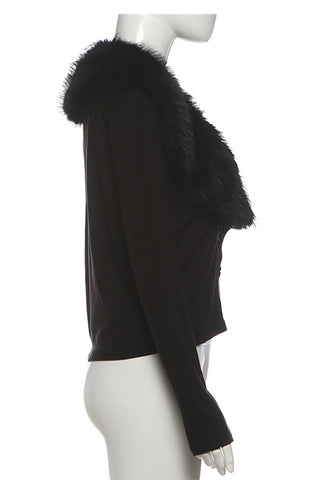 Faux Fur Collar Buttoned Jacket