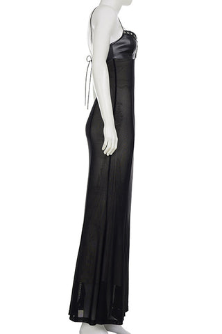 Strappy Sheer Panel Evening Dress
