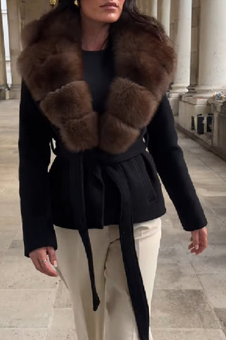Faux Fur Collar Belted Blazer