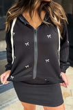 Bow Print Zip Up Hoodie