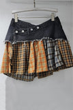 Button-Accent Plaid Mini Skirt