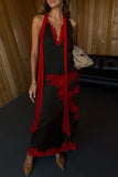 Lace-Trim Tie Neck Skirt Set