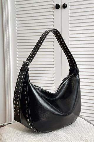 Studded Shoulder Bag with Zipper Closure