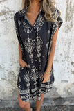 Printed Button-Front Casual Dress