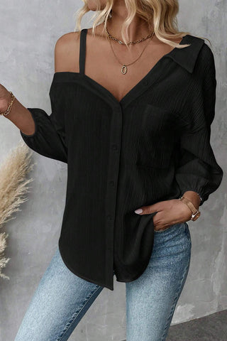 Off-Shoulder Button-Down Blouse