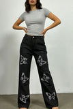 Butterfly Print Straight-Leg Jeans