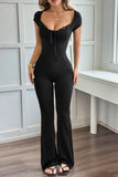 Lace-Trimmed Jumpsuit with Flared Legs