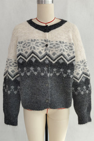 Button-Up Nordic Pattern Cardigan
