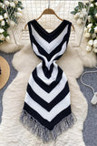 Striped Fringe Casual Dress