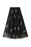 Dragonfly Maxi Skirt with Mesh Overlay