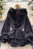 Ruffled Lace-Up Casual Dress