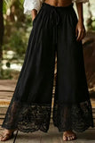 Lace Trim Wide-Leg Casual Pants