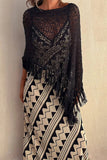 Fringe-Trim Open-Knit Cover-Up