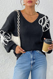 Floral Accent V-Neck Sweater