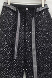 Rhinestone Straight-Leg Jeans with Belt