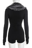 Faux Fur Collar Long Sleeve Romper