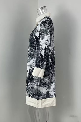 Printed Button-Front Casual Dress