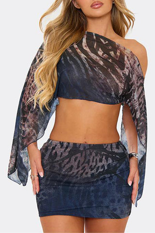 Off-Shoulder Abstract Print Skirt Set