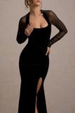 Elegant Sheer-Sleeve Evening Dress