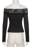 Off-Shoulder Lace Polka Dot Blouse