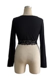 Lace Trim Long-Sleeve Crop Top