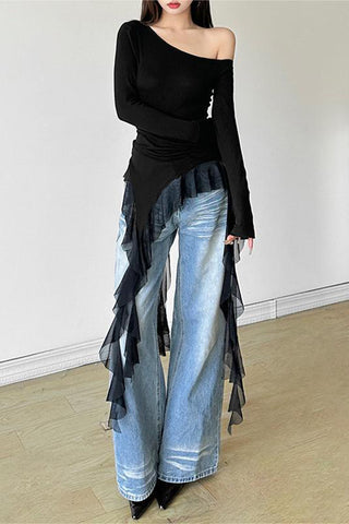 Asymmetrical Hem One-Shoulder Blouse