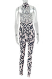 Patterned High-Neck Jumpsuit