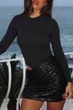 Long Sleeve Sequin Evening Dress