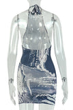 Abstract Print Halter Mini Dress