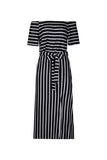Off-Shoulder Striped Midi Dress