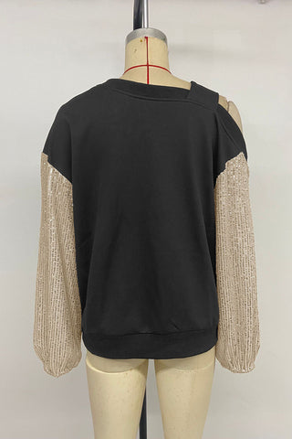 Asymmetric Cut-Out Sequin Sweatshirt