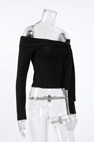 Off-Shoulder Tie-Knot T-Shirt