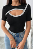 Cutout T-Shirt with Embroidered Detail