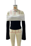 Off-Shoulder Contrast Sweater