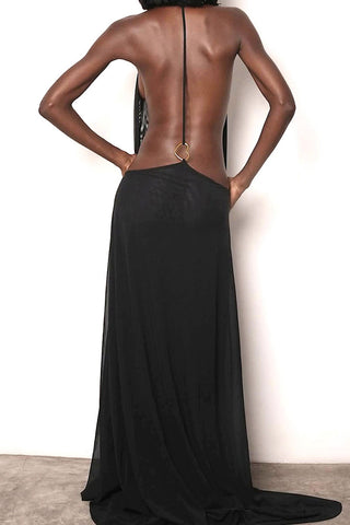 Sheer Strappy Evening Dress