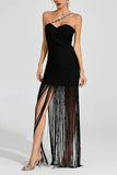 Fringe Detail One-Shoulder Evening Dress