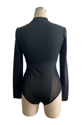 Sheer Panel Long Sleeve Bodysuit