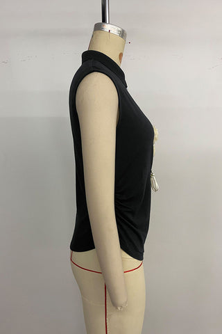 Sleeveless Keyhole Top with Floral Applique