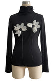 Floral Appliqué Long-Sleeve Turtleneck Top