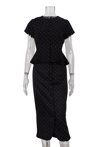 Button-Front Polka Dot Skirt Set