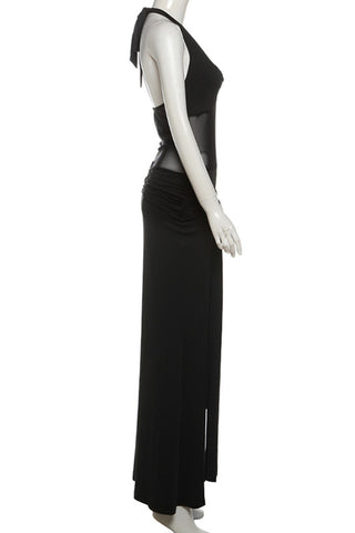 Halter Neck Maxi Dress with Sheer Detail