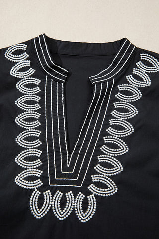 Boho Patterned V Neck Blouse