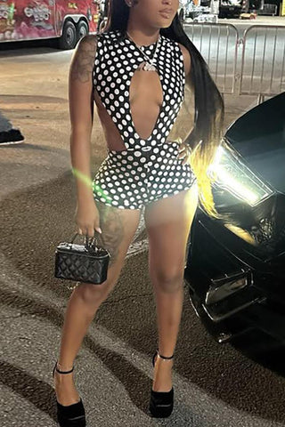 Polka Dot Romper with Cutout Design