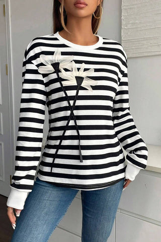 Striped Floral Applique T-Shirt