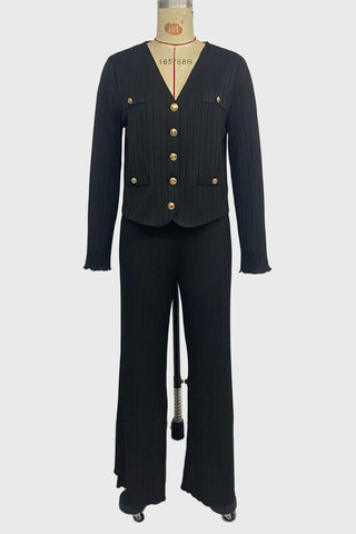 Button-Front Pinstripe Pants Set