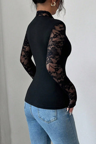 Lace-Sleeve Bustier T-Shirt