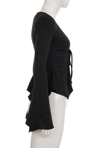Asymmetrical Ruched Long Sleeve Blouse
