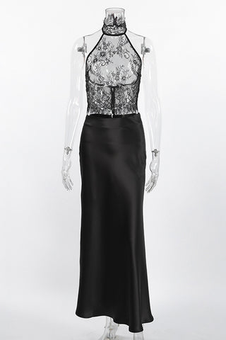 Elegant Lace Halter Skirt Set